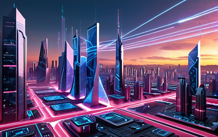**Cybersecurity Innovation:** A futuristic cityscape with digital shields and data streams flowing, highlighting Check Point Software Technologies' advanced protection against cyber threats. Emphasize a sense of security and technological prowess.
