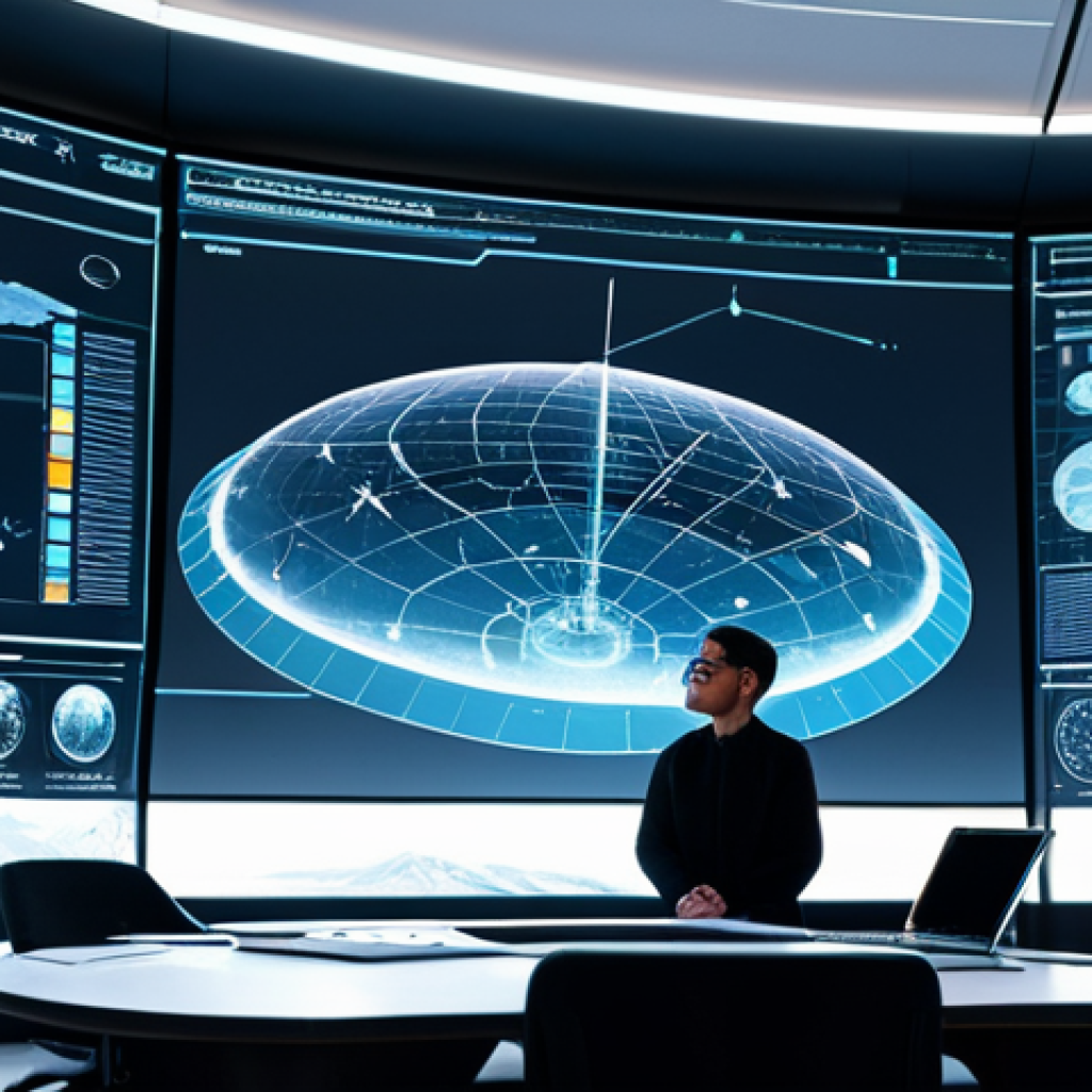 A team of diverse, professional aerospace engineers, fully clothed in modest lab coats, collaborating around a large, transparent holographic display in a high-tech research and development center. The display shows a detailed schematic of an advanced autonomous drone and a satellite orbiting Earth, illustrating innovation and scientific progress. The background features sleek, modern workstations and glowing circuit patterns. Perfect anatomy, correct proportions, natural pose, well-formed hands, proper finger count, natural body proportions, safe for work, appropriate content, professional, high-quality, professional photography.