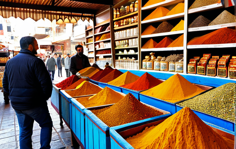 Shuk HaCarmel Spice Market**

"A vibrant and colorful display of spices at Shuk HaCarmel in Tel Aviv. Mountains of turmeric, cumin, paprika, and saffron create a mosaic of warm colors. Vendors are visible in the background, interacting with customers. The scene is bustling and full of life. fully clothed, appropriate content, safe for work, perfect anatomy, natural proportions, professional photography, high quality, modest setting."

**