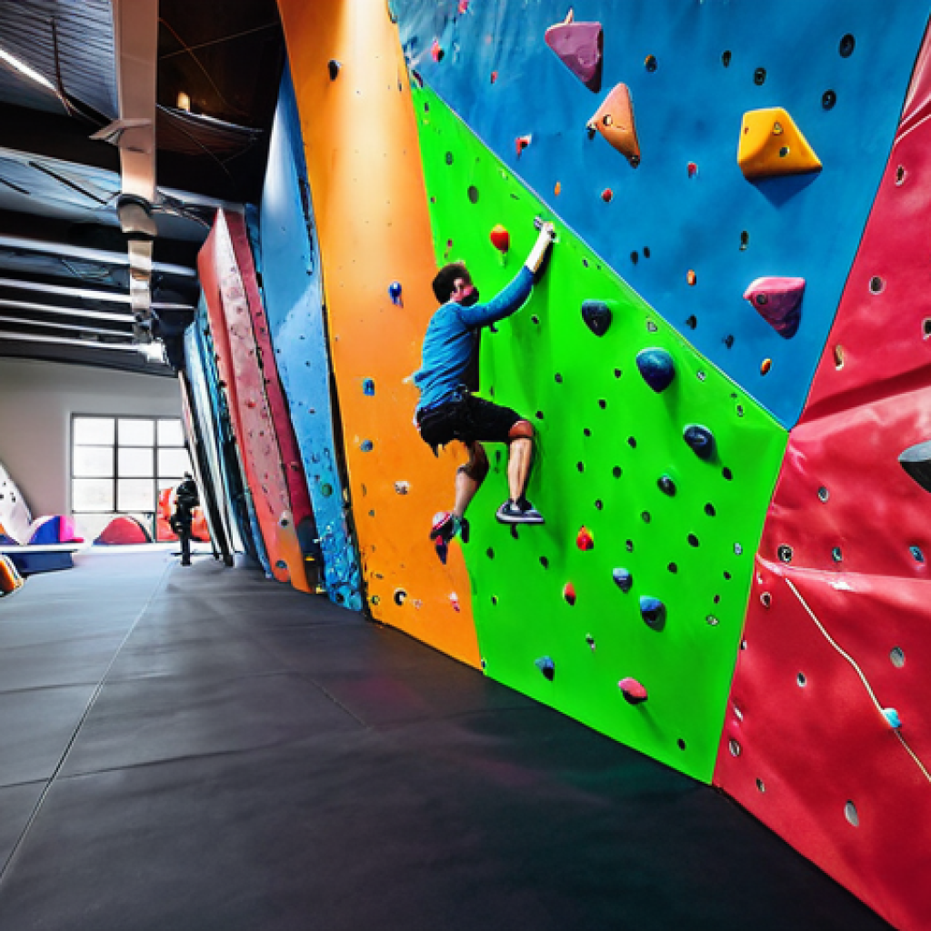 이스라엘에서의 실내 클라이밍 - **Prompt 1: Modern Tel Aviv iClimb Gym - Dynamic Lead and Bouldering**
    "A wide-angle, high-resol...