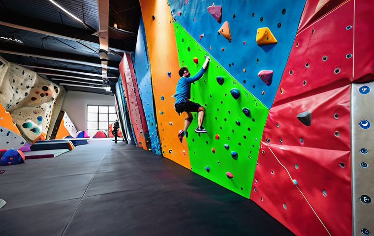 이스라엘에서의 실내 클라이밍 - **Prompt 1: Modern Tel Aviv iClimb Gym - Dynamic Lead and Bouldering**
    "A wide-angle, high-resol...