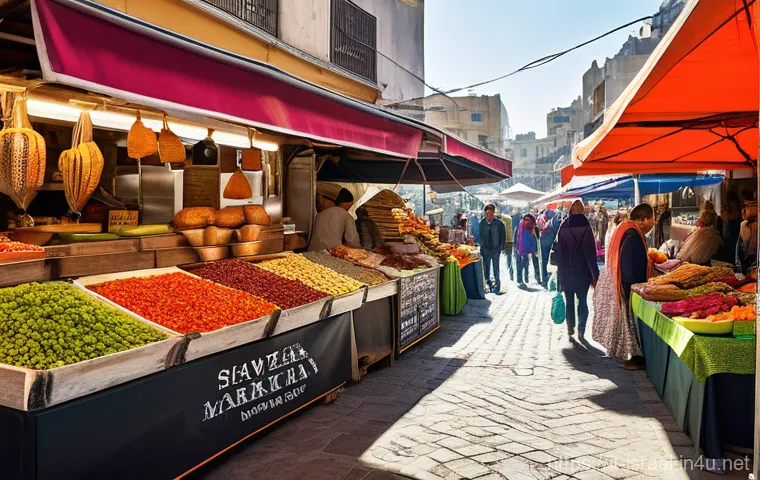 이스라엘 전통 시장의 유래 - **Mahane Yehuda Market - Daytime Culinary Extravaganza:** A vibrant, bustling wide-angle shot of Jer...