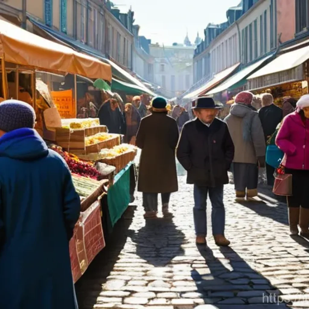 이스라엘의 군사적 강점과 모사드 - **A Vibrant Market Scene:** A bustling and colorful outdoor market taking place on a sunny autumn da...