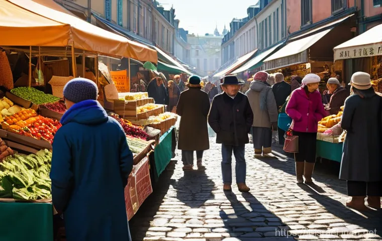 이스라엘의 군사적 강점과 모사드 - **A Vibrant Market Scene:** A bustling and colorful outdoor market taking place on a sunny autumn da...