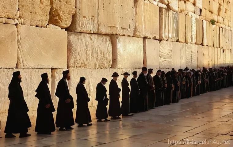 이스라엘의 기독교 및 이슬람 사원 - Image Prompt 1: Reverent Prayers at the Western Wall in Jerusalem**
