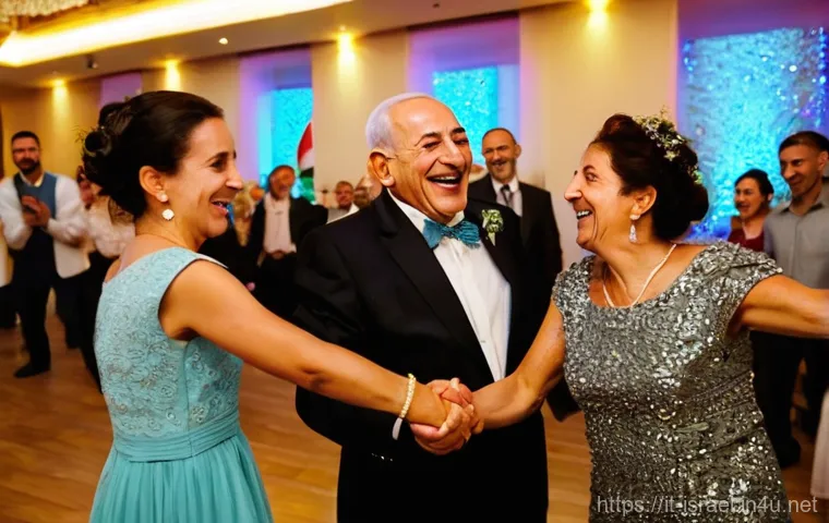 이스라엘의 전통 결혼식 음악 - **Klezmer and Mizrahi Musical Fusion at a Wedding:** A lively band performing at an Israeli wedding,...