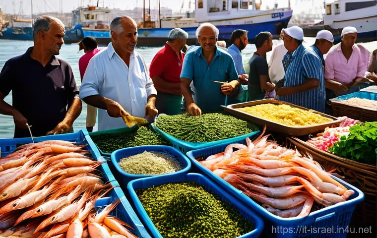 이스라엘에서 추천하는 해산물 레스토랑 - Prompt 1: Vibrant Tel Aviv Port Fish Market**