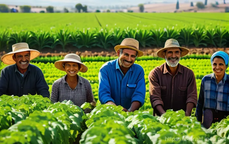 이스라엘 팔레스타인 간의 협력 프로젝트 - **Prompt:** A vibrant, sun-drenched scene depicting a diverse group of Israeli and Palestinian farme...