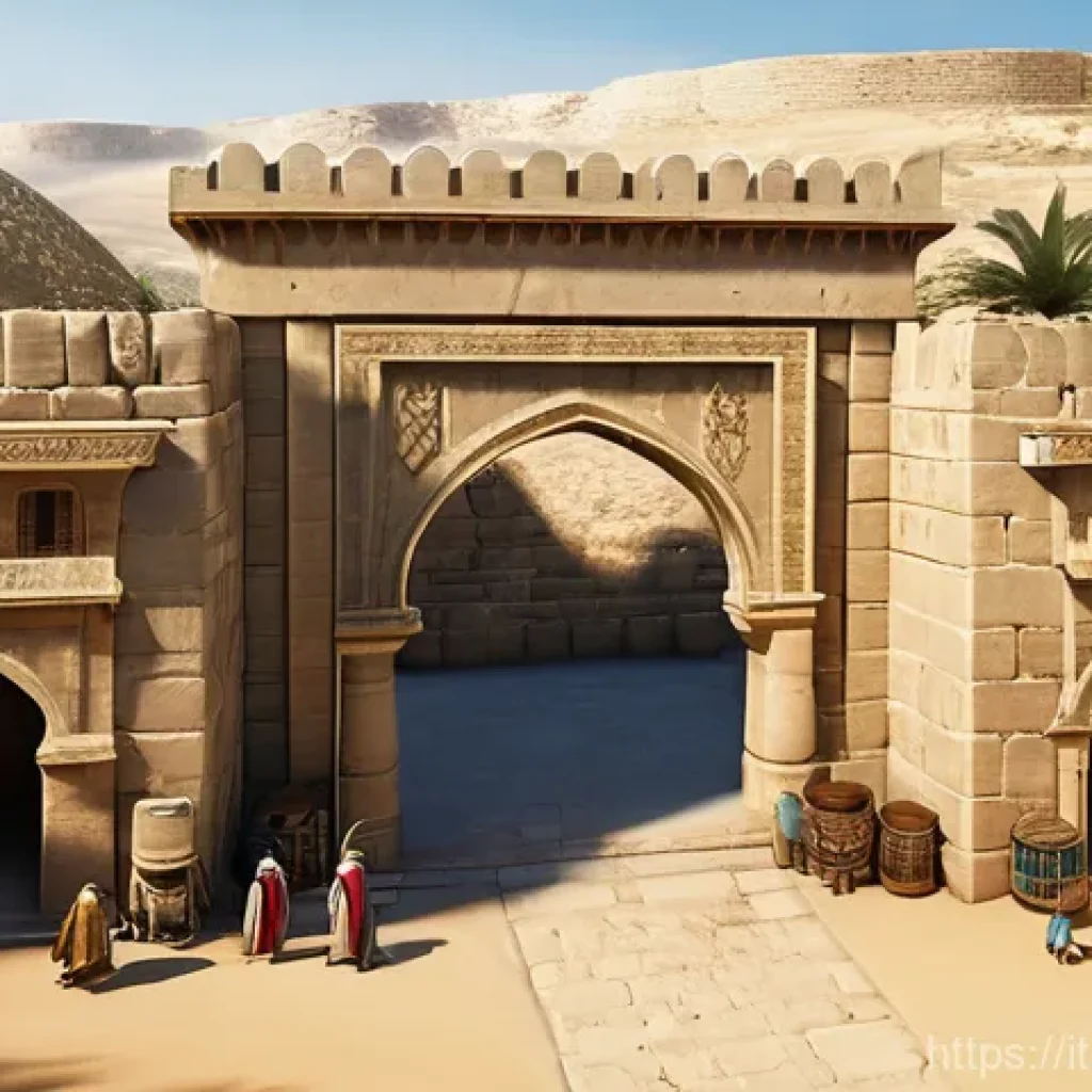이스라엘 고대 건축 양식 - **Prompt 1: Bustling Ancient Israelite City Gate at Dawn**
    An intricately detailed wide shot of ...