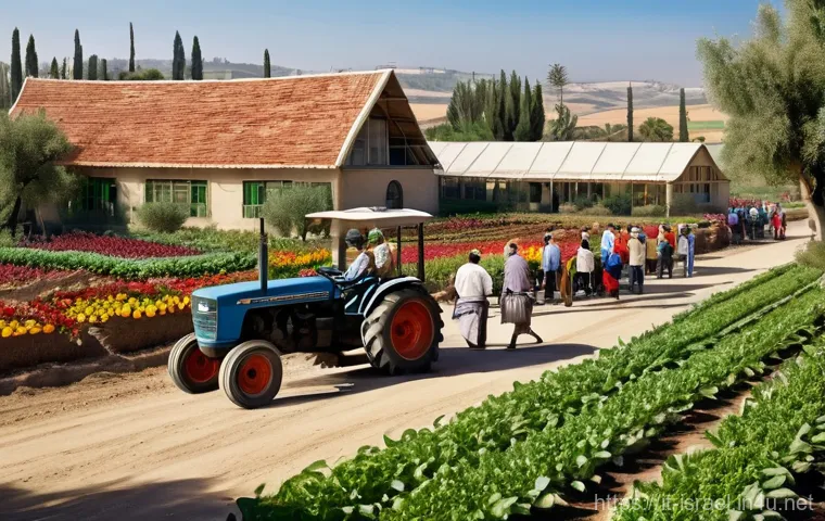 이스라엘 농촌 마을 체험 - **Prompt for Kibbutz Life:**
    "A vibrant, picturesque scene of a traditional Israeli Kibbutz in t...