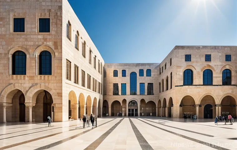 이스라엘의 현대 건축물 - **A dynamic, futuristic cityscape of Tel Aviv.** The scene features towering, sleek skyscrapers with...