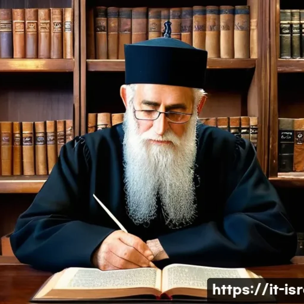 이스라엘과 관련된 유명 학자와 철학자 - **Prompt:** A revered elderly Rabbi, with a long white beard and a kippah, meticulously studying anc...