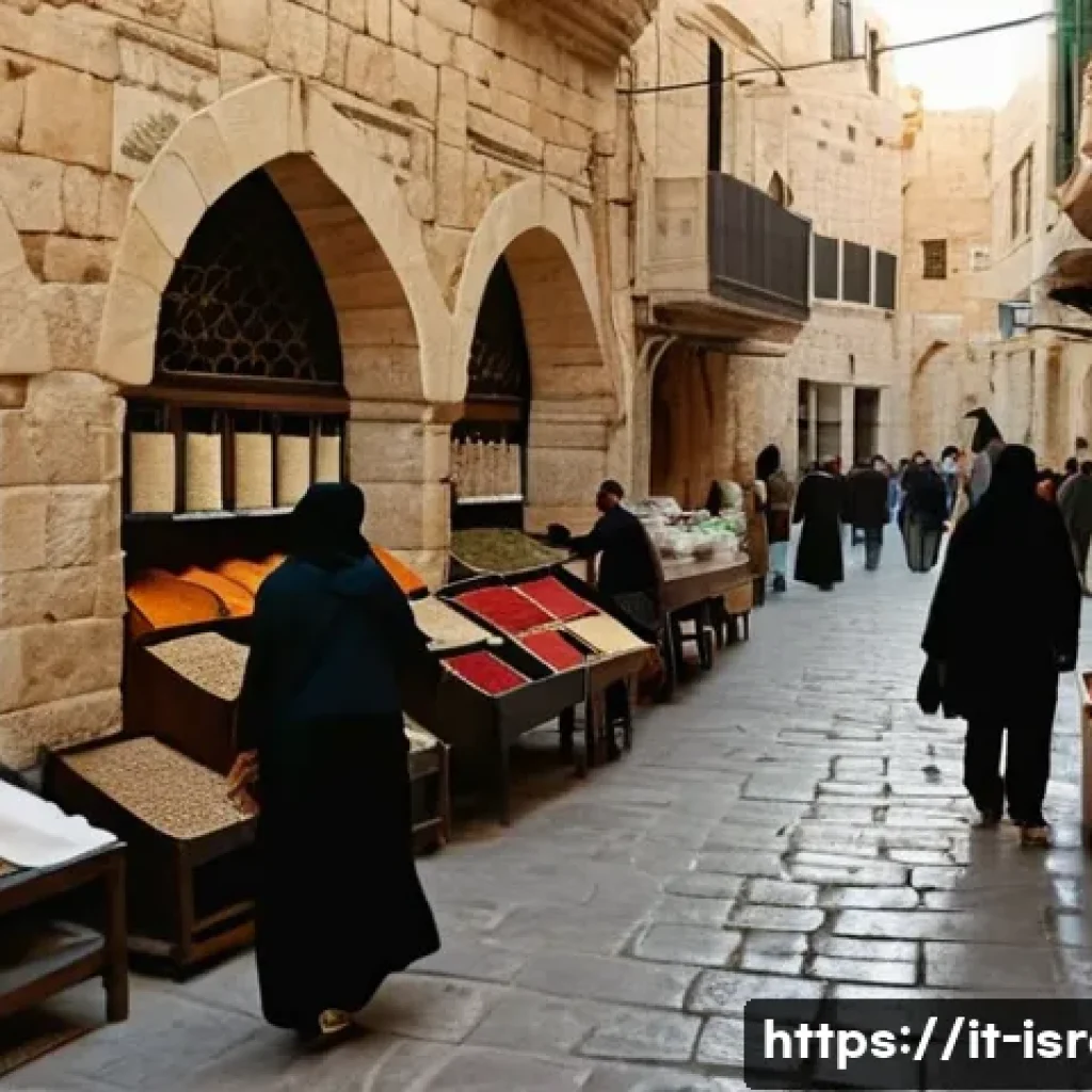 이스라엘의 중동에서의 위치적 중요성 - **Prompt:** A historically rich and vibrant scene set within the narrow, winding cobblestone streets...