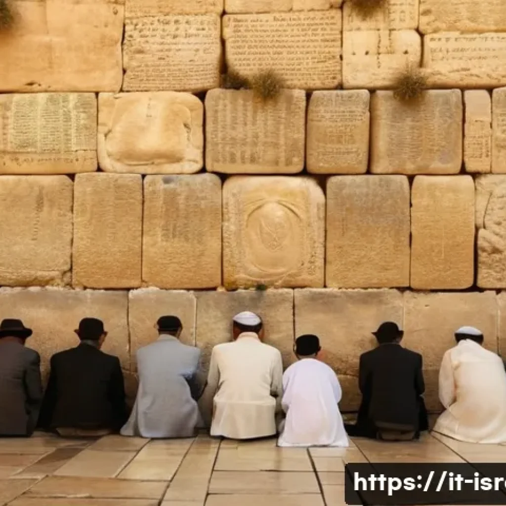 예루살렘 관광 명소  통곡의 벽 - **Prompt:** "A deeply spiritual and diverse gathering at the Western Wall (Kotel) in Jerusalem. The ...