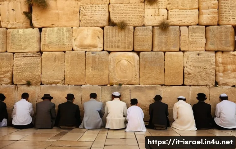 예루살렘 관광 명소  통곡의 벽 - **Prompt:** "A deeply spiritual and diverse gathering at the Western Wall (Kotel) in Jerusalem. The ...