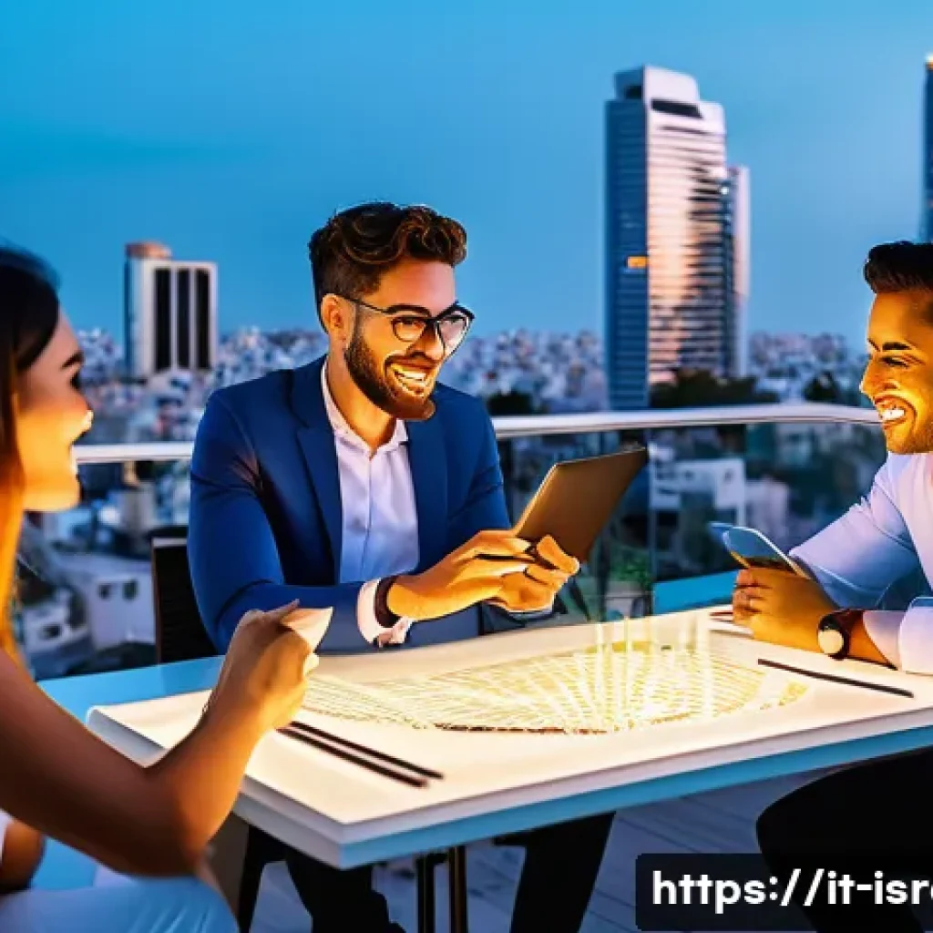 이스라엘의 주요 금융 센터 - **Prompt:** A vibrant and bustling Tel Aviv cityscape at golden hour, showcasing modern, innovative ...