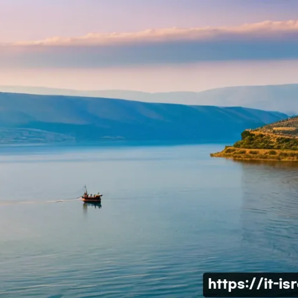 이스라엘의 주요 지리적 특징 - **Galilee's Serene Lake Tiberias**
    An aerial view capturing the serene beauty of Lake Tiberias (...