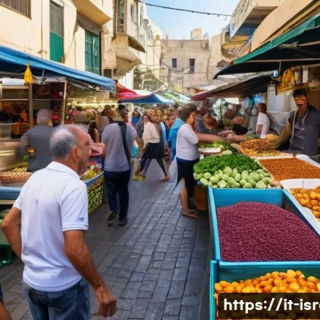 이스라엘의 주요 도시 텔아비브의 특징 - **Prompt: Bustling Carmel Market (Shuk HaCarmel) in Tel Aviv**
    A vibrant, sunlit scene capturing...