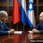 이스라엘과 러시아의 외교 관계 - A detailed illustration of a discreet diplomatic meeting between Israeli and Russian officials in a ...