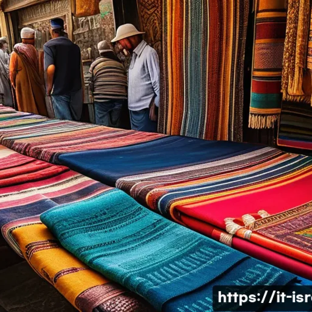 이스라엘에서 구매할 수 있는 독특한 기념품 - A vibrant Middle Eastern market scene in Jerusalem’s Mahane Yehuda, featuring colorful stalls brimmi...
