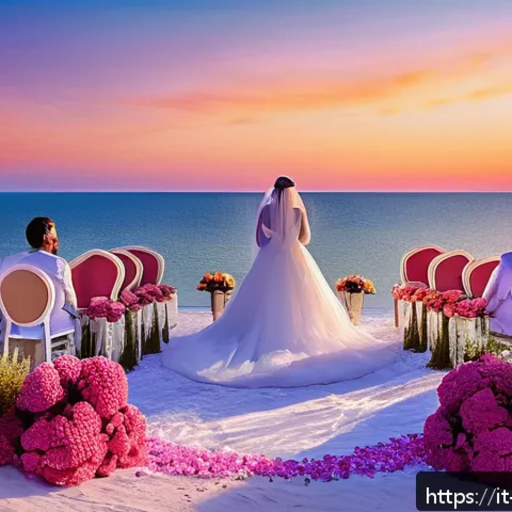 이스라엘의 인기 있는 결혼식 장소 - A serene outdoor wedding ceremony at sunset on the shores of the Dead Sea, featuring a couple dresse...