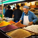 Home 18 이스라엘에서의 유대교 문화 체험 - A vibrant scene inside the Mahane Yehuda Market in Jerusalem during morning hours, bustling with div...