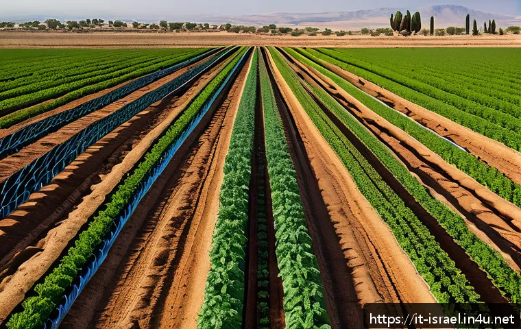 이스라엘의 주요 농업 지역 - A high-tech Israeli farm field with advanced drip irrigation systems delivering water directly to th...