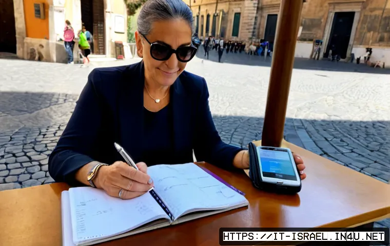 이스라엘 여행의 유용한 어플리케이션 - Photorealistic travel-planning scene for an Italian traveler visiting Israel, a middle-aged woman at...